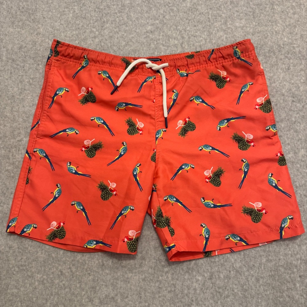 Crown & Ivy Mens Red Parrot Pineapple Tropical Swim‎ Trunks Shorts Small